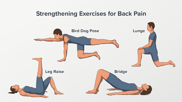 4 different back strengthening exercises.