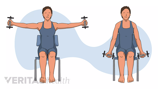 Woman performing the steps of Lateral Raises exercise