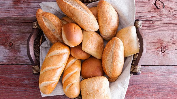 Basket of bread and rolls.