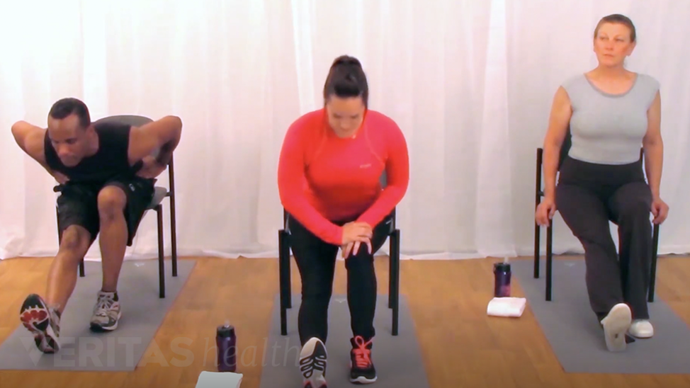 Image of three people doing variations of the seated hamstring stretch for back pain relief