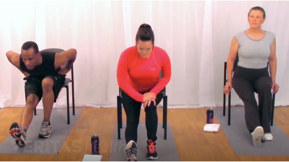 Image of three people doing variations of the seated hamstring stretch for back pain relief