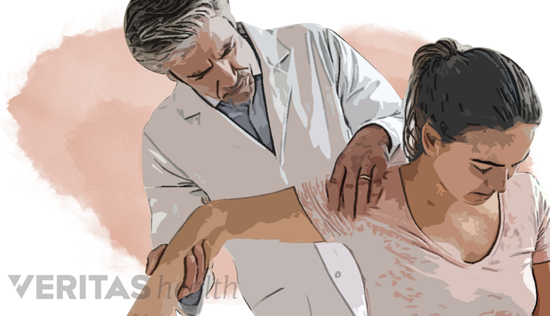 An illustration showing a doctor performing physical exam.