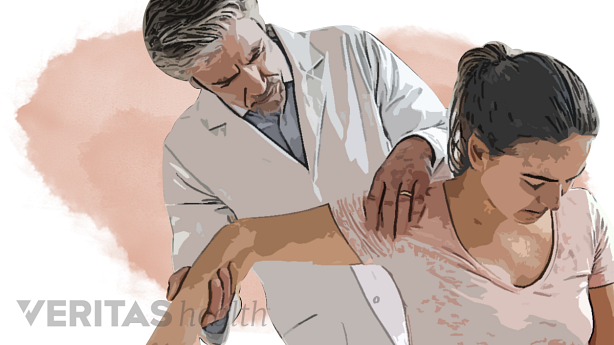 An illustration showing a doctor performing physical exam.