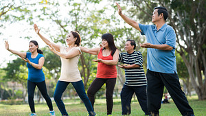 Group of people outdoors practicing Tai Chi.