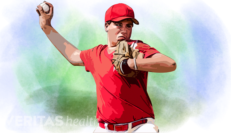An illustration showing a person playing baseball.