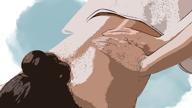 An illustration showing a woman getting massage from a therapist.