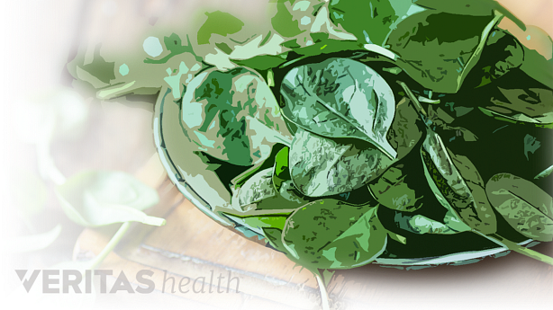 A bowl of fresh spinach leaves.