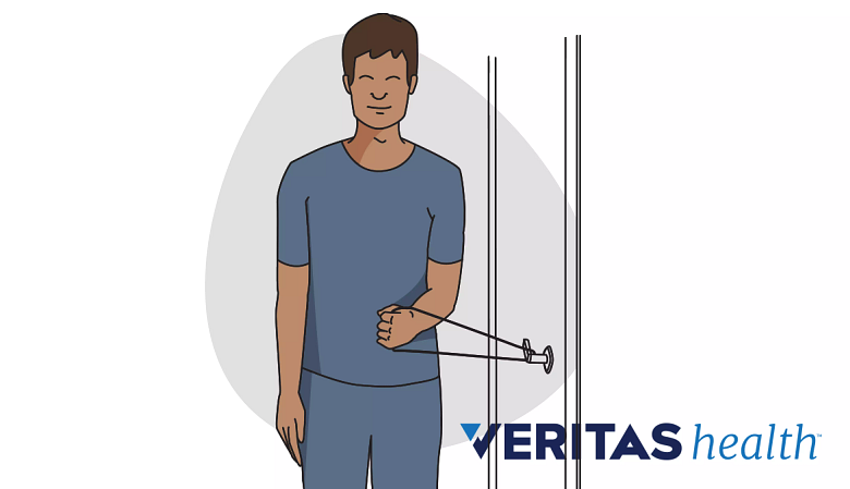 Illustration of a man showing internal rotation exercise.