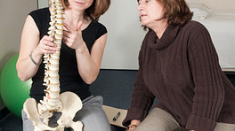 Physical therapist explaining the upper spine to a patient