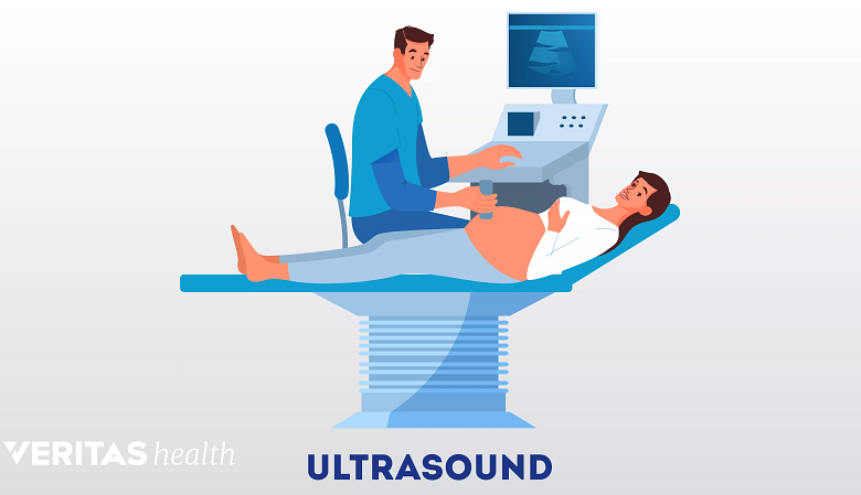 Doctor administering an ultrasound to a patient.