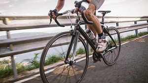 Biking across a bridge