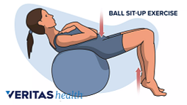Profile view of woman doing a half ball crunch.