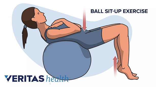 Woman doing a ball half crunch.