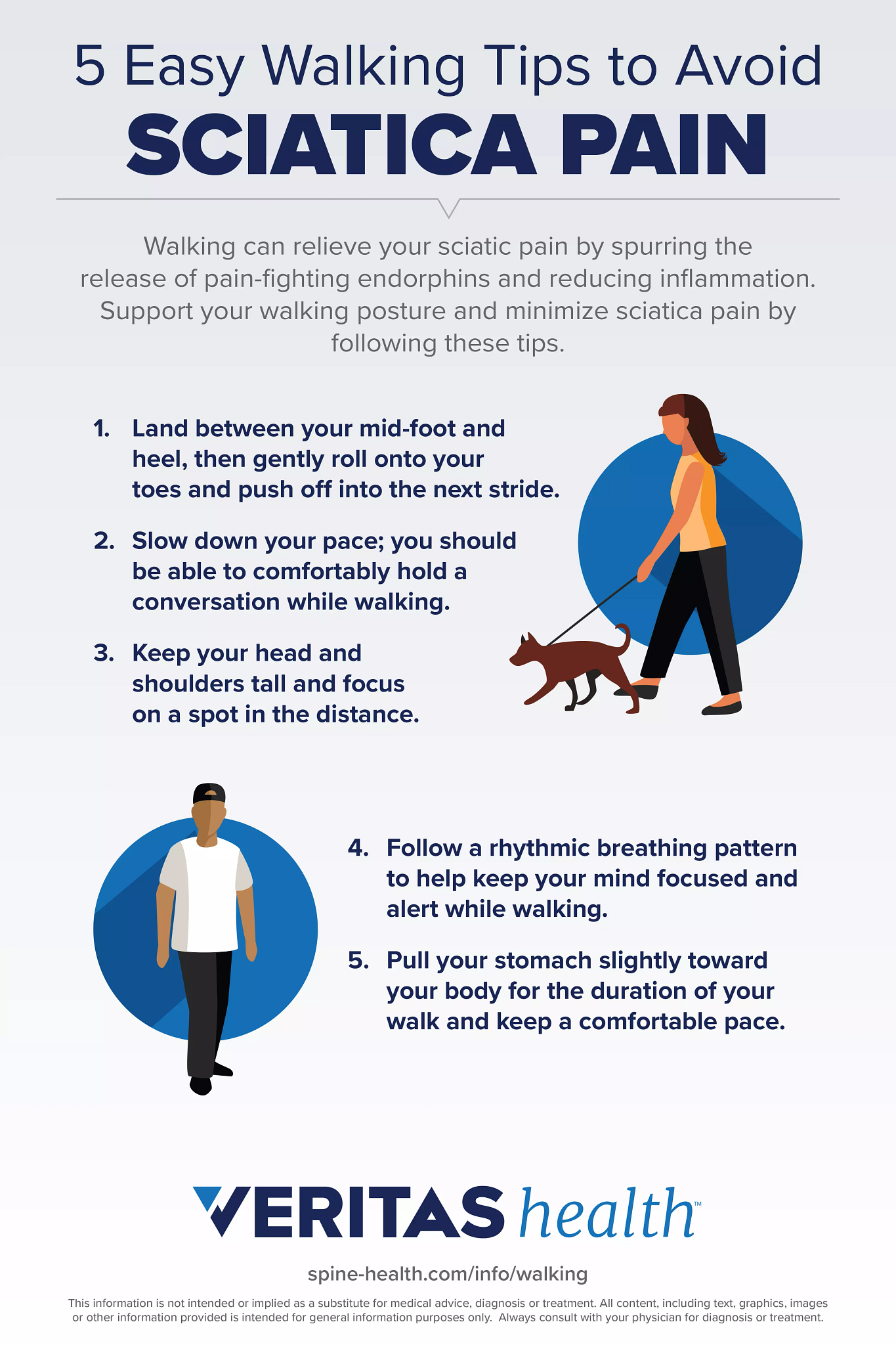 5 Easy Walking Tips To Avoid Sciatica Pain Infographic | Spine-health