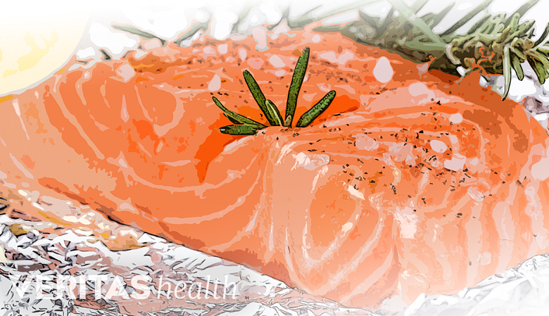 A cooked salmon fillet.