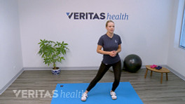 Woman lunging into a gentle inner leg stretch